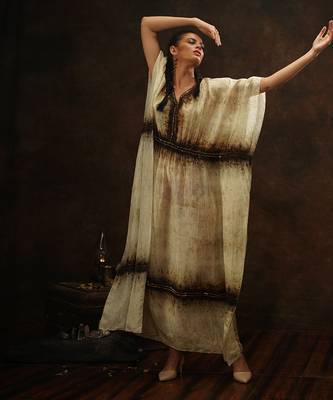 Beige,Brown And Gold Kaftan Dress 2