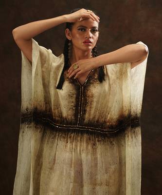 Beige,Brown And Gold Kaftan Dress 3