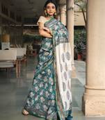 Pookie Chanderi Hand Block Printed Saree with Blouse