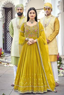 Mustard Embroidered Mehndi Trendy Salwar Kameez 1