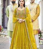 Mustard Embroidered Mehndi Trendy Salwar Kameez