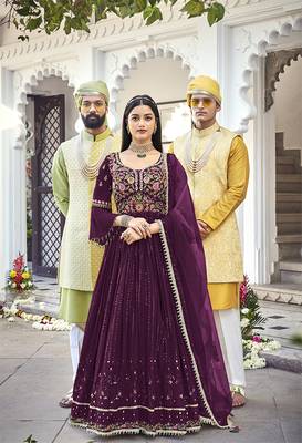 Wine Embroidered Mehndi Trendy Salwar Kameez 1