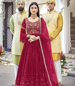 Magenta Embroidered Mehndi Trendy Salwar Kameez