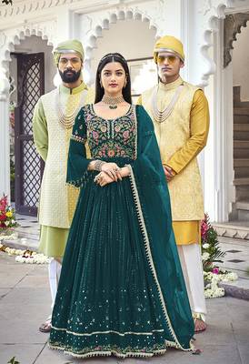Dark Teal Embroidered Mehndi Trendy Salwar Kameez 1