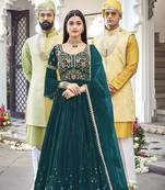 Dark Teal Embroidered Mehndi Trendy Salwar Kameez