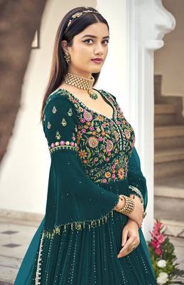 Dark Teal Embroidered Mehndi Trendy Salwar Kameez 2