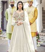 White Embroidered Mehndi Trendy Salwar Kameez