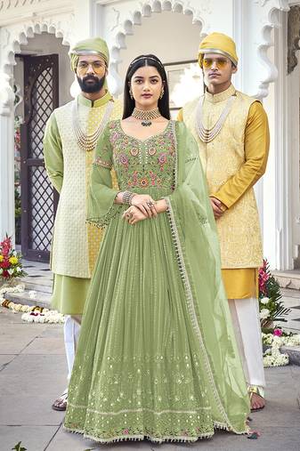 Olive Green Embroidered Mehndi Trendy Salwar Kameez