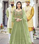 Olive Green Embroidered Mehndi Trendy Salwar Kameez