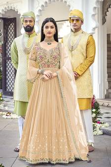 Beige Embroidered Mehndi Trendy Salwar Kameez