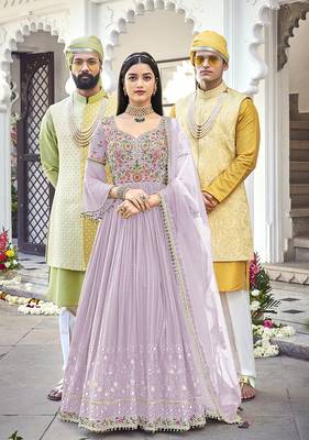 Lavender Embroidered Mehndi Trendy Salwar Kameez 1