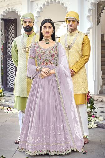 Lavender Embroidered Mehndi Trendy Salwar Kameez