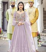 Lavender Embroidered Mehndi Trendy Salwar Kameez