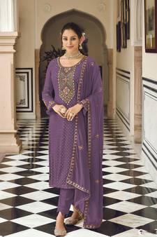 FABMIAMI Women's Georgette Embroidered Salwar Kameez - Ready To Wear Straight Style Suit With Dupatta - View #4