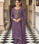 Lavender color Georgette Embroidered Stright Suit