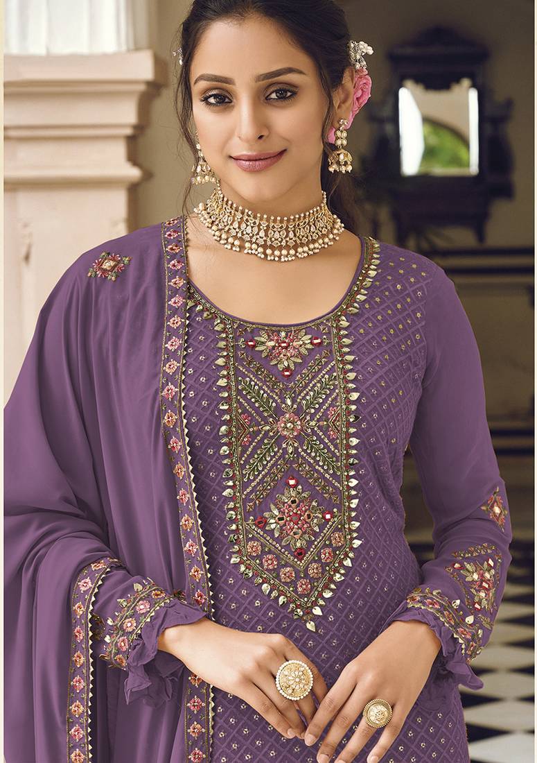 strapless open back dress Designer Purple Anarkali Dress for women main image 0