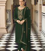 Dark Green color Georgette Embroidered Stright Suit