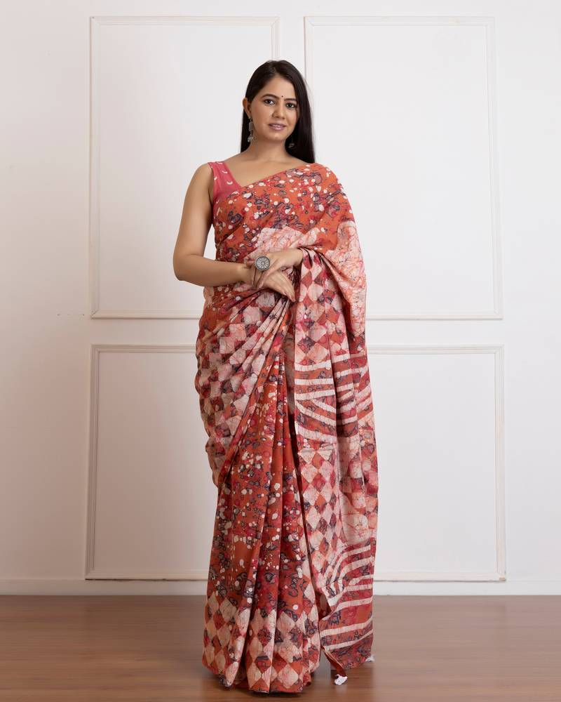 Hasina Batik Print Cotton Saree with Blouse Piece