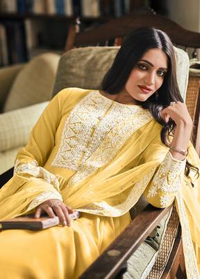 Yellow Color Georgette Embroidered Party Salwar Suit 2