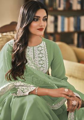 Sea Green Color Georgette Embroidered Party Salwar Suit 2