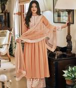 Peach Color Georgette Embroidered Party Salwar Suit