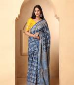 Rina Indigo Dabu Print Cotton Saree with Blouse