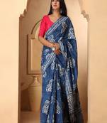 Riya Indigo Dabu Print Cotton Saree with Blouse