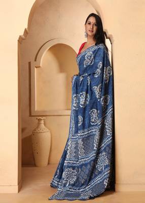 Riya Indigo Dabu Print Cotton Saree with Blouse 3