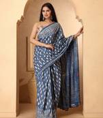 Rosy Indigo Dabu Print Cotton Saree with Blouse