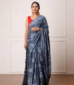 Nancy Indigo Dabu Print Cotton Saree with Blouse
