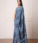 Navya Indigo Dabu Print Cotton Saree with Blouse