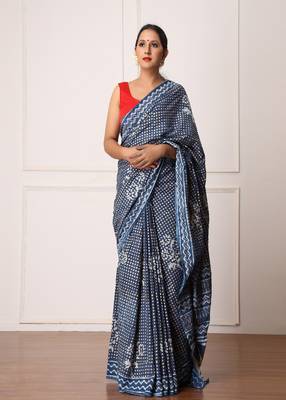 Nisha Indigo Dabu Print Cotton Saree with Blouse 1