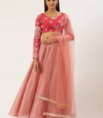 EthnoVog Ready To Wear Mauve Georgette Embroidered  Low V Neck Lehenga Set