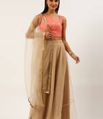 EthnoVog Ready To Wear Peach Sequins Embroidered N Beige Lehenga Set