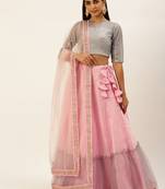 EthnoVog Ready To Wear Grey Embroidered  Peplum Lehenga Set