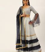 EthnoVog Ready To Wear Blue N Grey Sequence Embroidered Lehenga Set