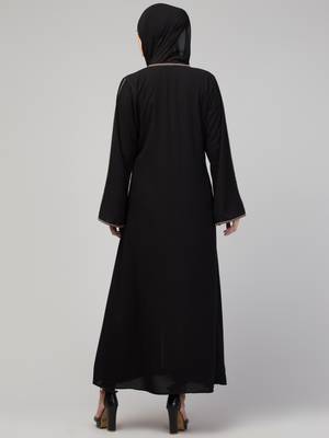 MRC Women's latest style simple design piping work front open abaya burqa 2