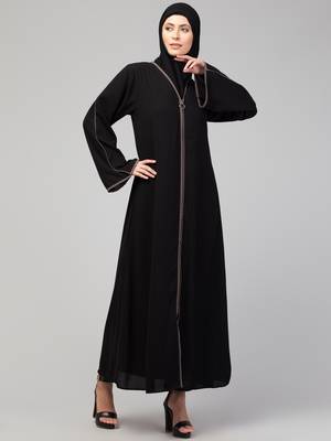 MRC Women's latest style simple design piping work front open abaya burqa 3