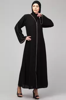 MRC Women's latest style simple design piping work front open abaya burqa