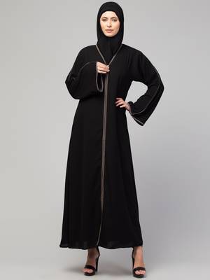 MRC Women's latest style simple design piping work front open abaya burqa 4