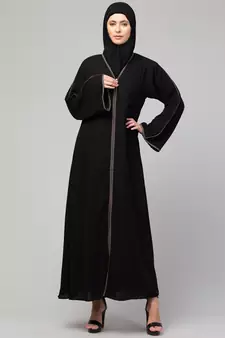 MRC Women's latest style simple design piping work front open abaya burqa