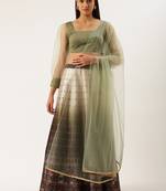 EthnoVog Ready To Wear Green Taffeta Digital Print  Kali Lehenga Set