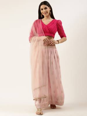 EthnoVog Ready To Wear Pink Jacquard Gathered Style Lehenga Set 1