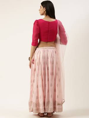 EthnoVog Ready To Wear Pink Jacquard Gathered Style Lehenga Set 2