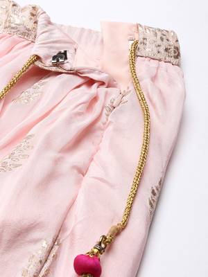 EthnoVog Ready To Wear Pink Jacquard Gathered Style Lehenga Set 4