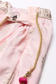 EthnoVog Ready To Wear Pink Jacquard Gathered Style Lehenga Set