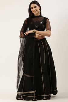 EthnoVog Ready To Wear Black Embroidered Kali Lehenga Set