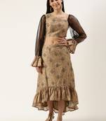 EthnoVog Ready To Wear Green Printed Art Silk Sets And Suits