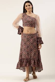 EthnoVog Ready To Wear Grey Printed Art Silk Sets And Suits