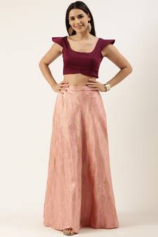 EthnoVog Ready To Wear Pink Taffeta Jacquard Skirt and Blouse